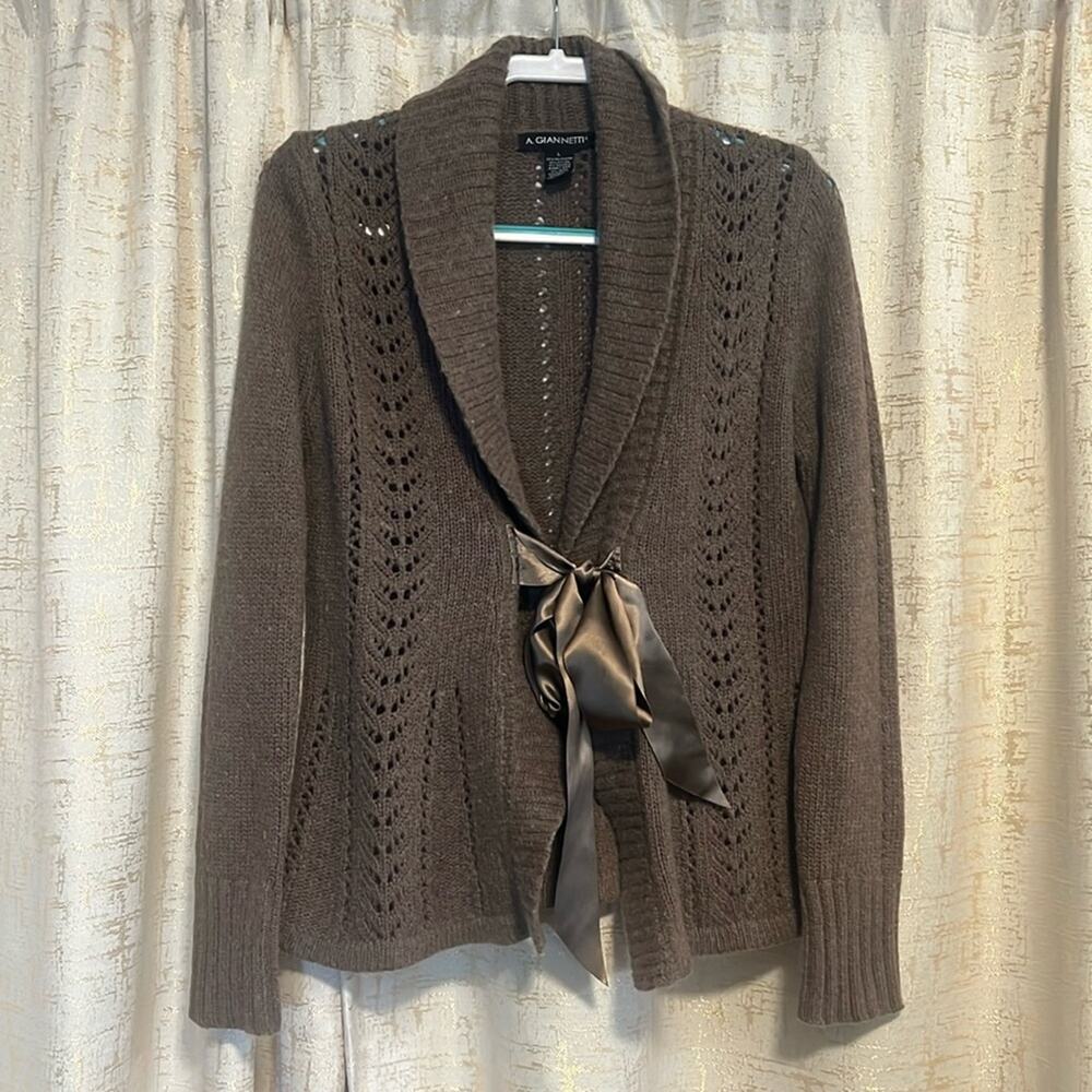 A. Giannetti Brown Women's Cardigan with Ribbon Detail